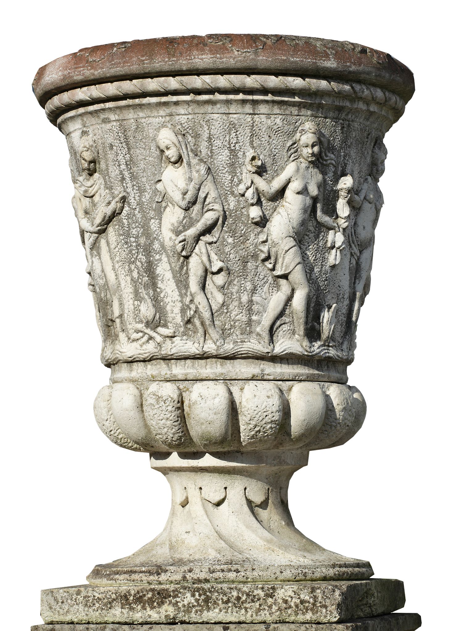 A large Continental reconstituted stone garden urn, 20th century  A large Continental