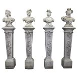 A set of four stone composition busts representing the Arts and Nature  A set of four stone