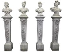 A set of four stone composition busts representing the Arts and Nature  A set of four stone