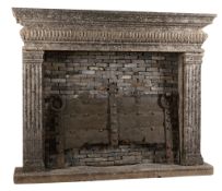 A monumental carved limestone chimneypiece in Renaissance style, 20th century  A monumental carved