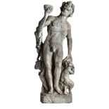 A monumental and impressive Italian sculpted limestone group of Bacchus with...  A monumental and
