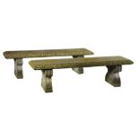 A pair of French limestone garden seats, late 19th century  A pair of French limestone garden seats,