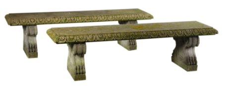 A pair of French limestone garden seats, late 19th century  A pair of French limestone garden seats,