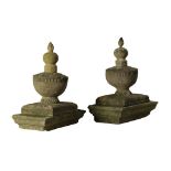 A pair of French carved sandstone pier finials, 19th century  A pair of French carved sandstone pier