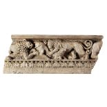 A sculpted marble relief in the manner of an architrave fragment of antiquity  A sculpted marble