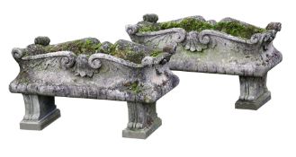 A pair of French carved limestone planters in Louis XIV style  A pair of French carved limestone