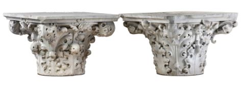 A pair of sculpted marble column capitals in Antique style, 19th century  A pair of sculpted