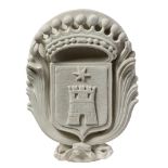 A Continental carved white marble wall mounting armorial panel, 19th century  A Continental carved