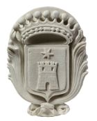 A Continental carved white marble wall mounting armorial panel, 19th century  A Continental carved