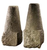 A pair of Continental limestone conical driveway corner stones, 19th century  A pair of