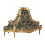 A Continental giltwood and composition and upholstered lobby sofa or  A Continental giltwood and