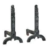 A pair of massive Continental cast iron fire dogs, 17th century  A pair of massive Continental