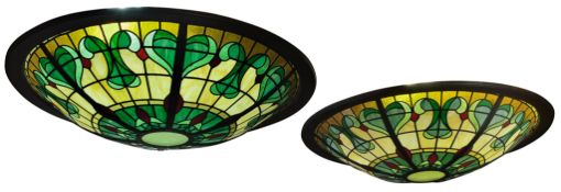 A pair of large French 'Bistro style' stained glass and metal plafonniers  A pair of large French '