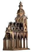 A fine French stained walnut architectural model of a gothic edifice  A fine French stained walnut