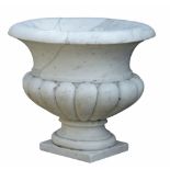 A carved white marble garden urn, 20th century  A carved white marble garden urn,   20th century,