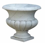 A carved white marble garden urn, 20th century  A carved white marble garden urn,   20th century,