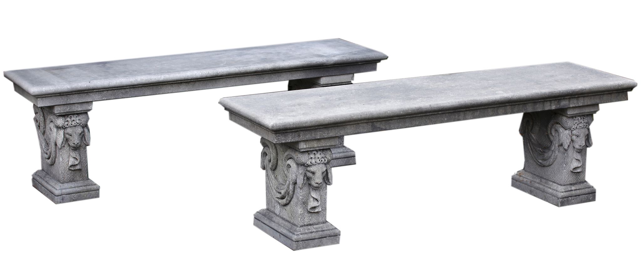 A pair of carved limestone garden seats, 20th century  A pair of carved limestone garden seats,