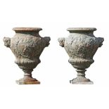 A pair of Continental cast iron garden urns, 19th century  A pair of Continental cast iron garden