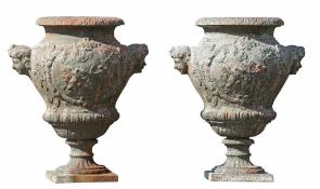 A pair of Continental cast iron garden urns, 19th century  A pair of Continental cast iron garden