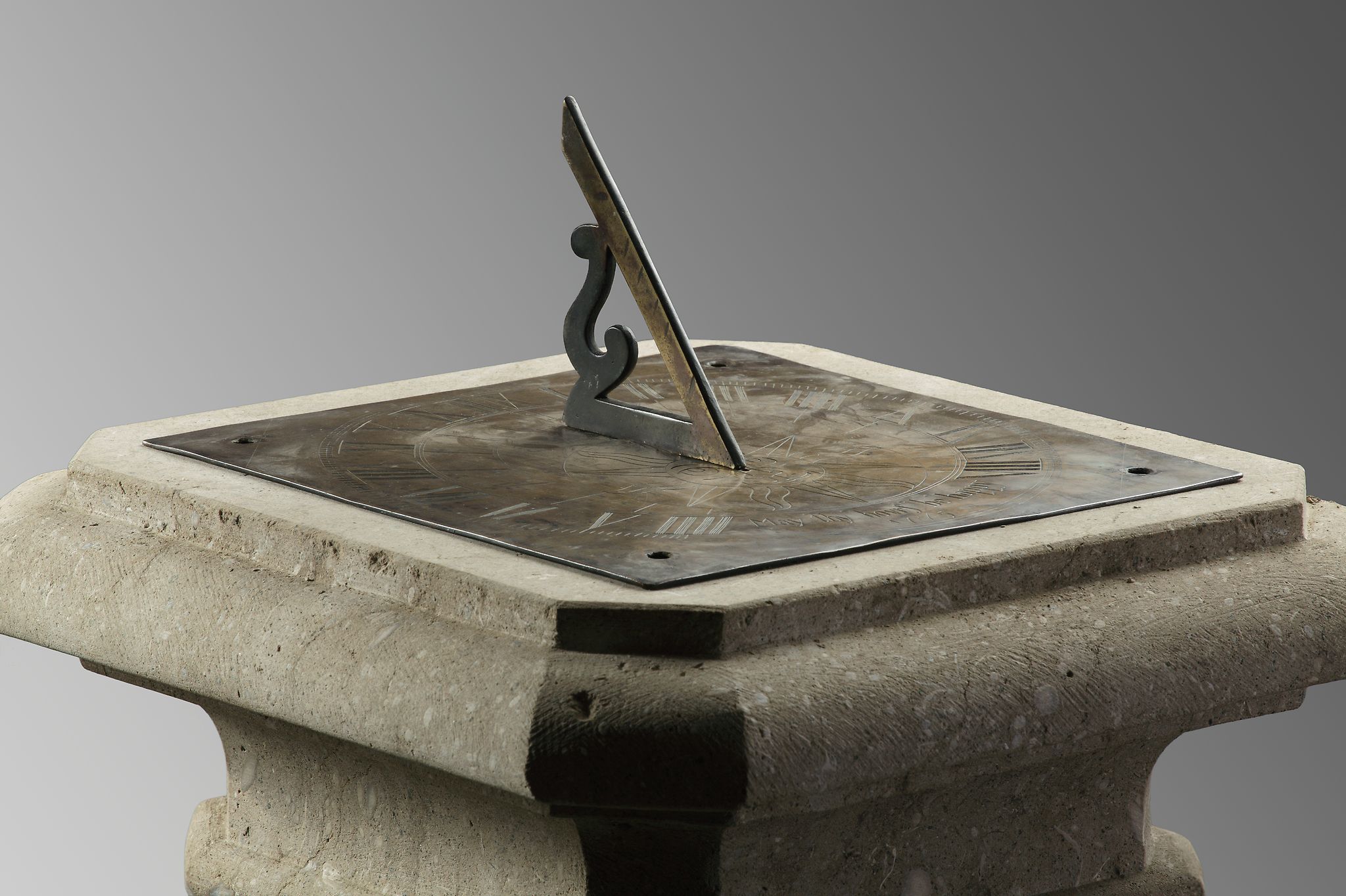 A Continental carved grey stone and bronze mounted sundial, early 20th century  A Continental carved - Image 3 of 3
