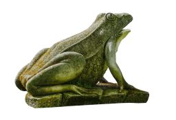 A substantial Continental sculpted limestone model of a frog on a plinth  A substantial