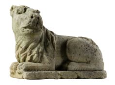 A Mediaeval Romanesque sculpted limestone model of a recumbent lion  A Mediaeval Romanesque sculpted