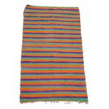 A Moroccon carpet of striped design in orange and purple approximately 184 x...  A Moroccon carpet
