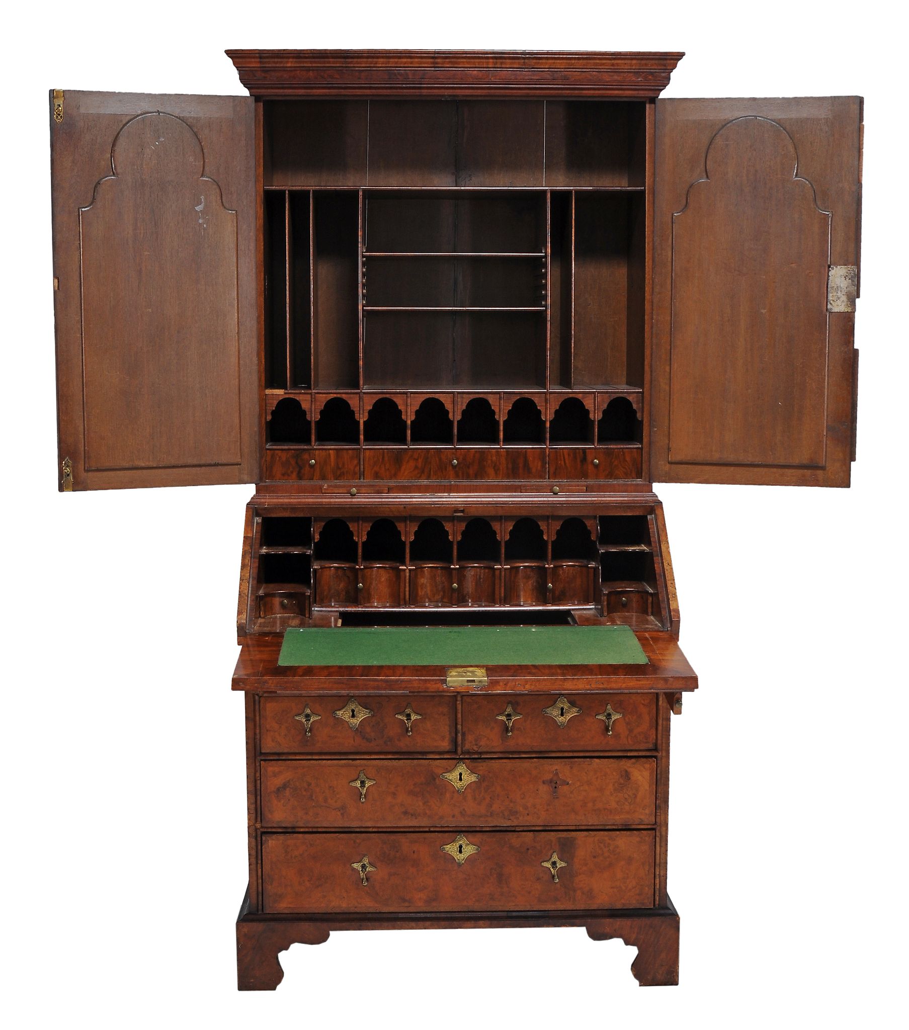 A George II burr walnut bureau-bookcase , circa 1740  A George II burr walnut bureau-bookcase  , - Image 2 of 2