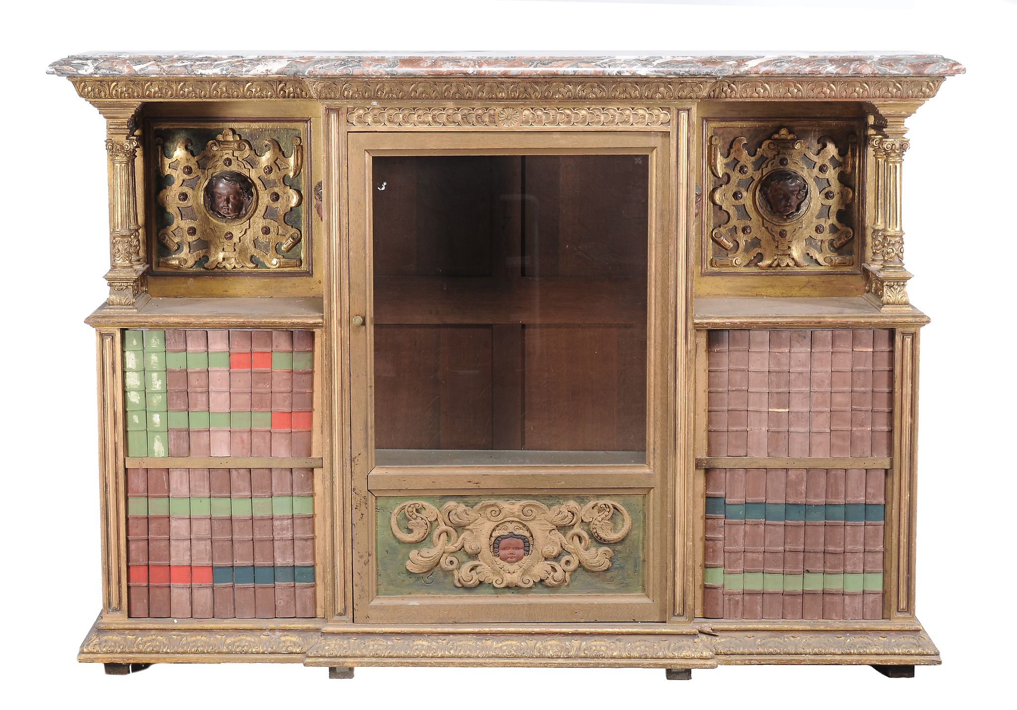A gilt carved breakfront side cabinet in the Gothic style, circa 1880  A gilt carved breakfront side