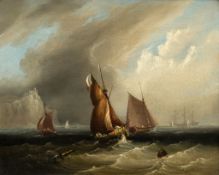Circle of Frederick Calvert - Sailing ships in rough seas Oil on canvas 30.5 x 41 cm. (12 x 16 1/8