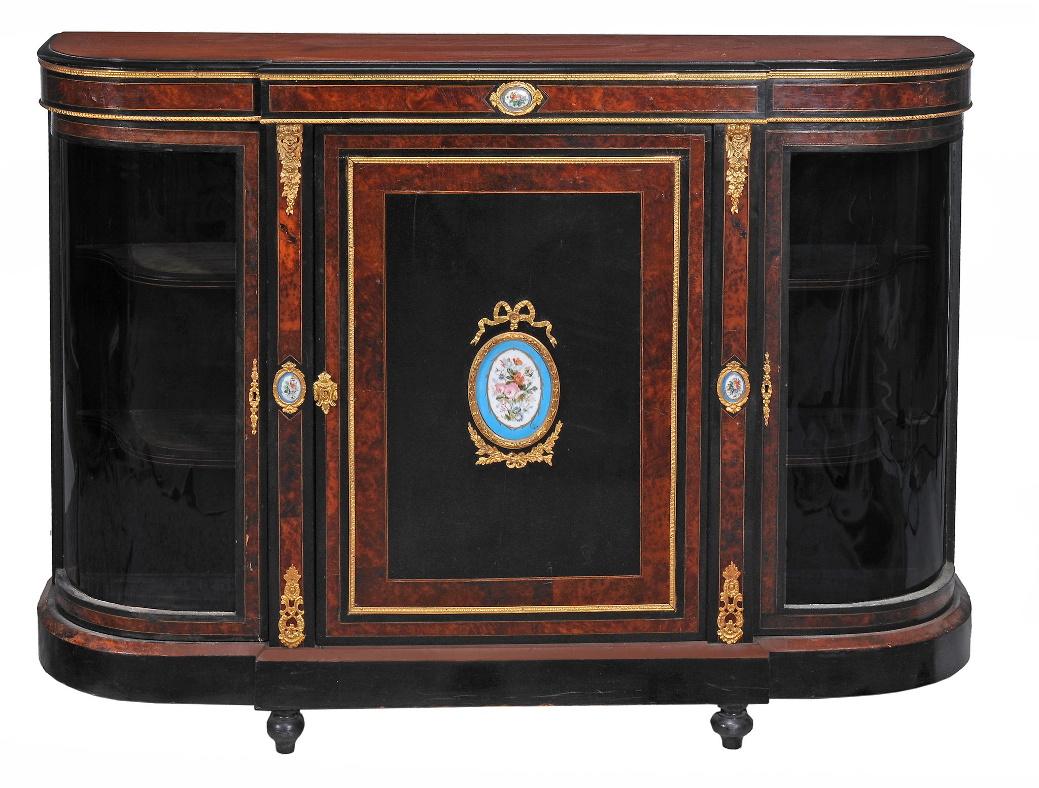 A Victorian aestethic gilt bronze mounted walnut and ebonised credenza  A Victorian aestethic gilt