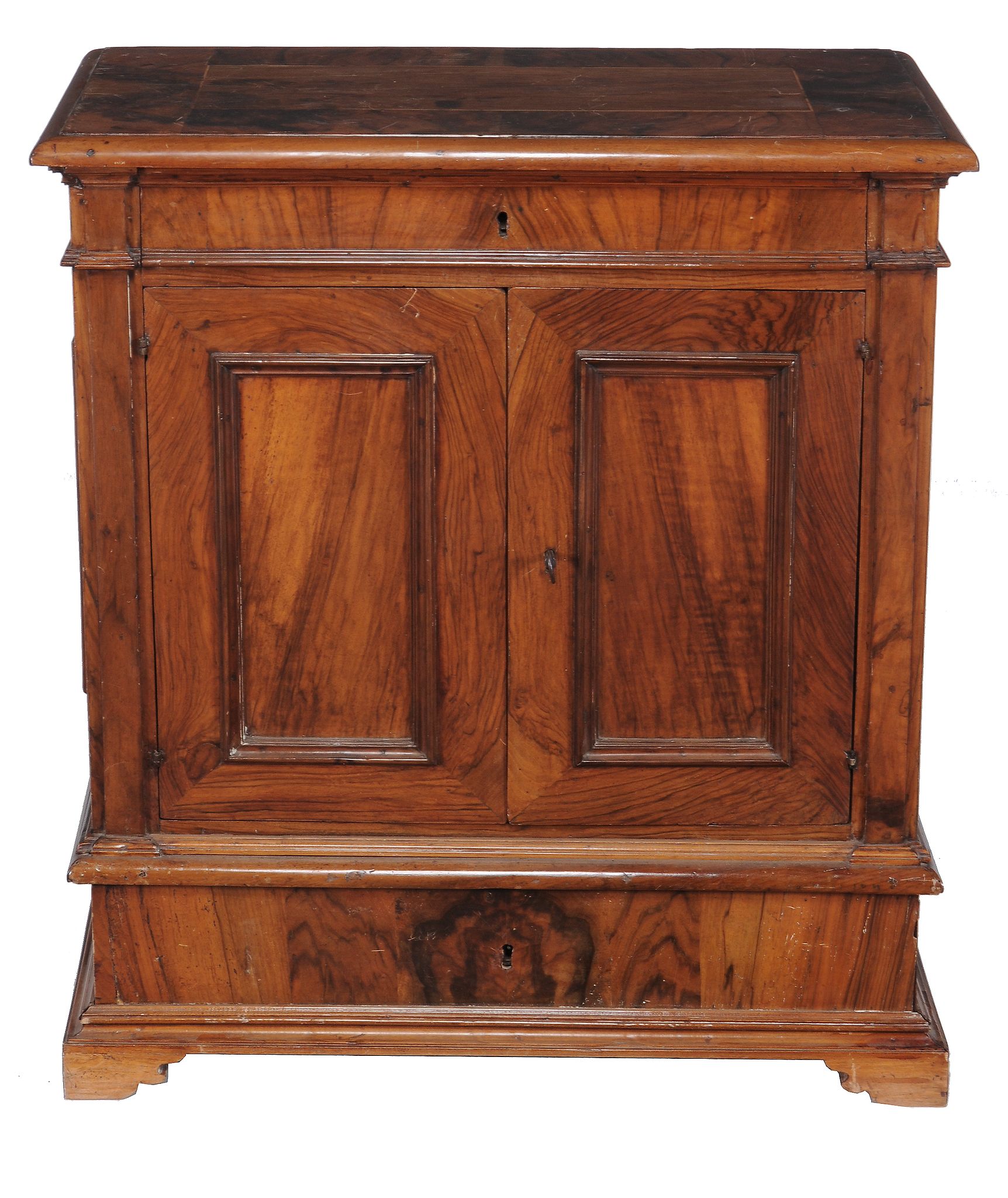 A North European burr walnut cupboard, 19th century  A North European burr walnut cupboard,   19th