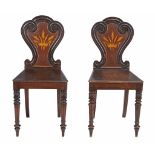 A pair of early Victorian oak hall chairs, circa 1840  A pair of early Victorian oak hall