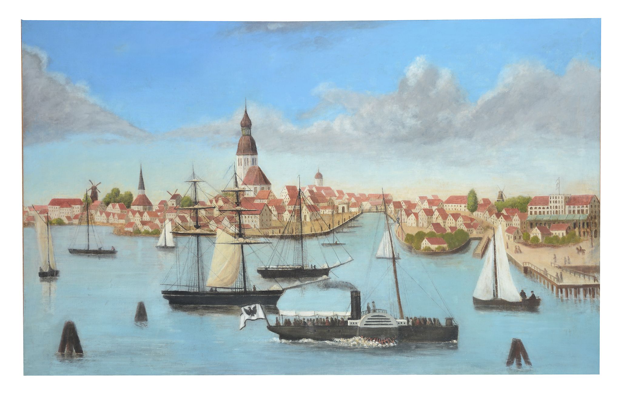 Dutch School (19th Century) - A view of a port Oil on canvas 99 x 159 cm. (39 x 63 in)