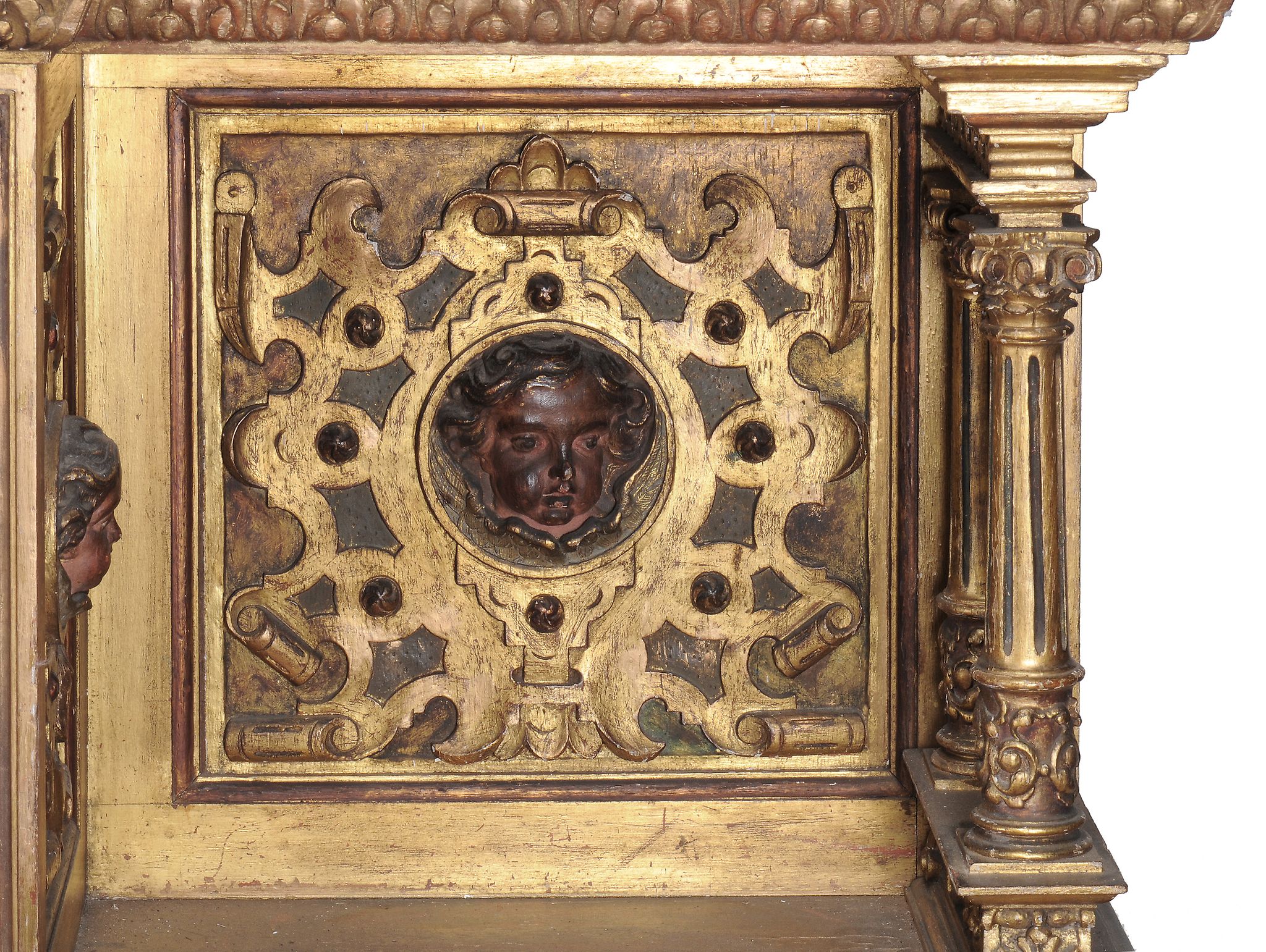 A gilt carved breakfront side cabinet in the Gothic style, circa 1880  A gilt carved breakfront side - Image 2 of 2