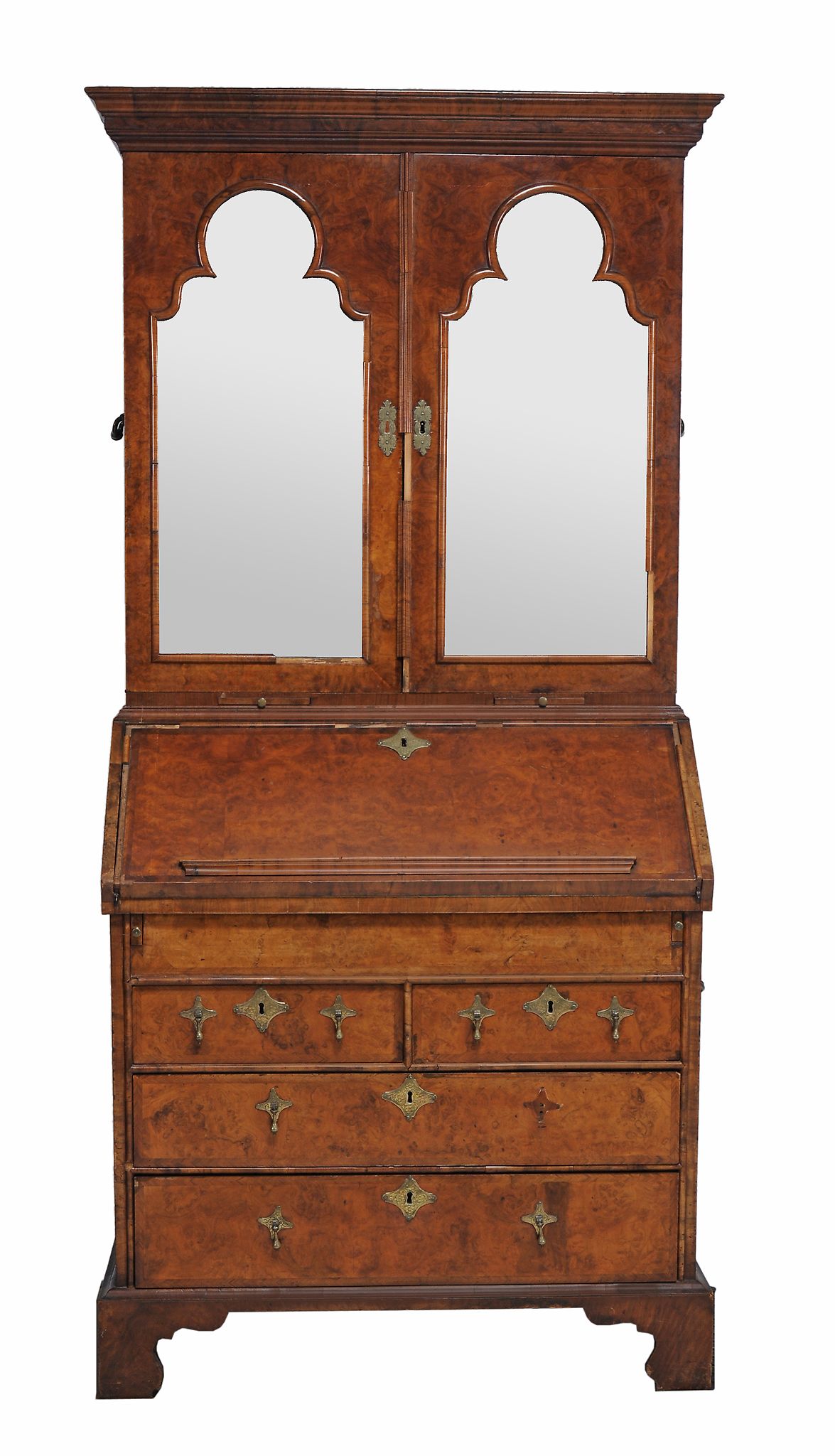 A George II burr walnut bureau-bookcase , circa 1740  A George II burr walnut bureau-bookcase  ,