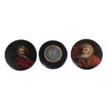 Two German lacquered and painted papier mache snuff boxes, circa 1800  Two German lacquered and