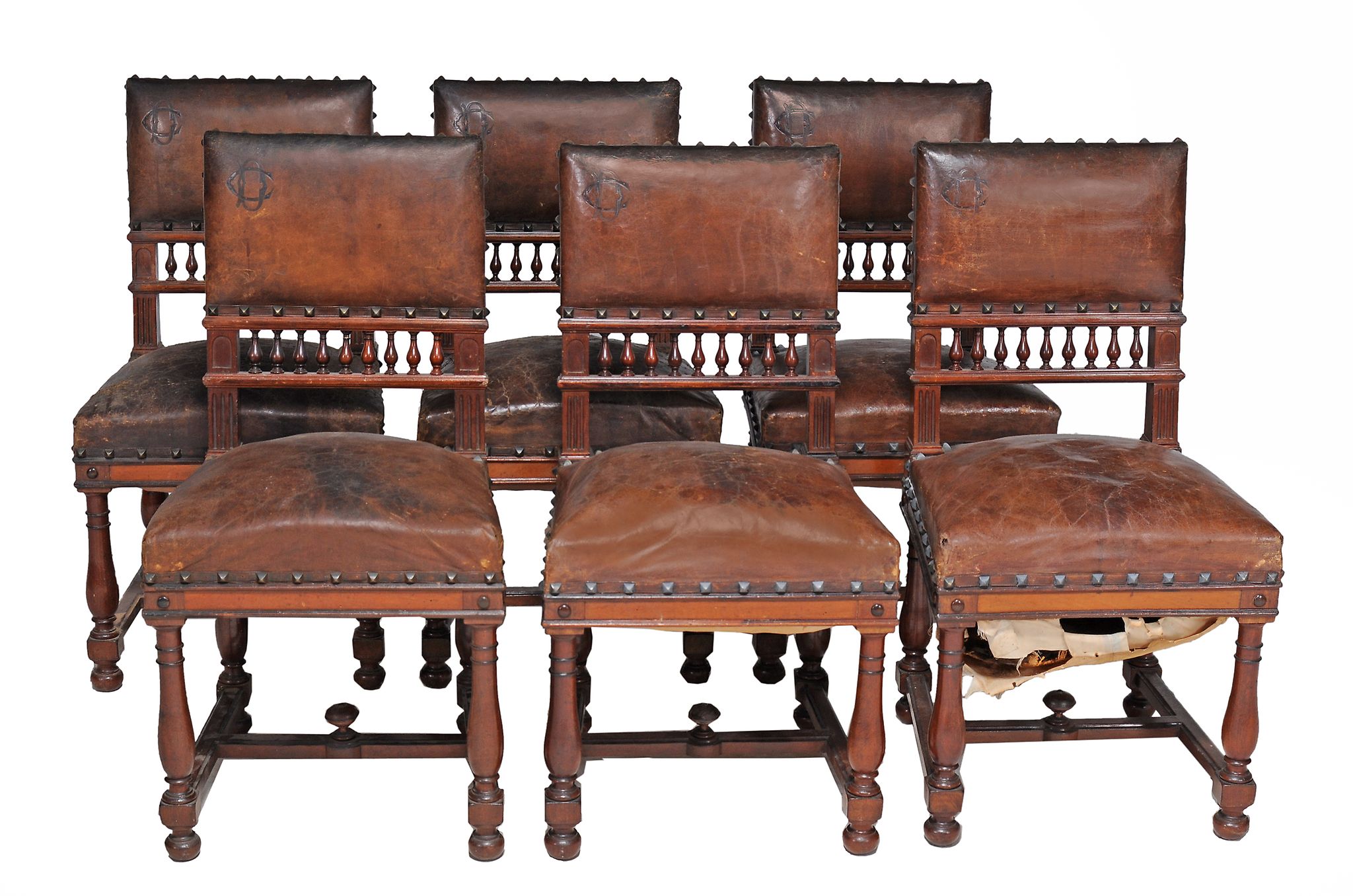 A set of twelve French walnut dining chairs, circa 1900  A set of twelve French walnut dining - Image 2 of 3