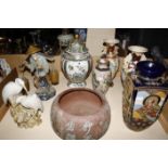 A quantity of 20th Century Oriental ceramics, to include a pair of Satsuma vases, two vases with