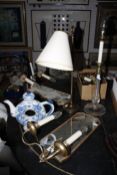 A pair 20th Century girandoles and two table lamps (4) (sold as parts)