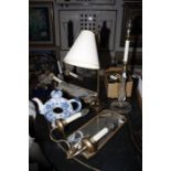 A pair 20th Century girandoles and two table lamps (4) (sold as parts)