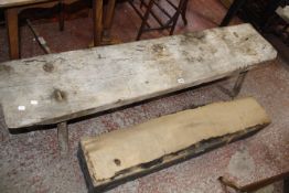 A 19th Century 'pig bench' 191cm length and a primitive stool