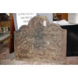 A Victorian cast iron fireback centred by a lion with 69cm high, 79cm wide   Best Bid