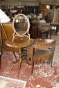 A George III mahogany corner washstand, George III style circular table, and a 19th century dressing