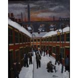 P. J. Norman (b. 1960)  Industrial town, street scene Oil on canvas Signed lower right  40cm x 30cm