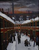P. J. Norman (b. 1960)  Industrial town, street scene Oil on canvas Signed lower right  40cm x 30cm
