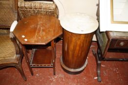 A 19th Century marble topped mahogany pedestal and an occasional table