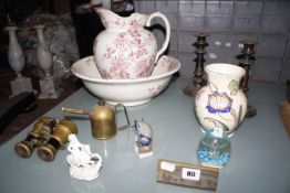 A miscellaneous collection to include a Royal Copenhagen Blue Tit, a Honiton vase, glass