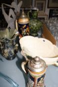 Two Continental musical steins (one AF) and other decorative items (8)