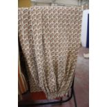 One pair of brown and rust coloured linen curtains approx drop 226cm
